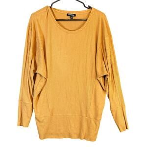 Express Womens Sweater Yellow Dolman Long Sleeve Ribbed Tunic Stretch Medium